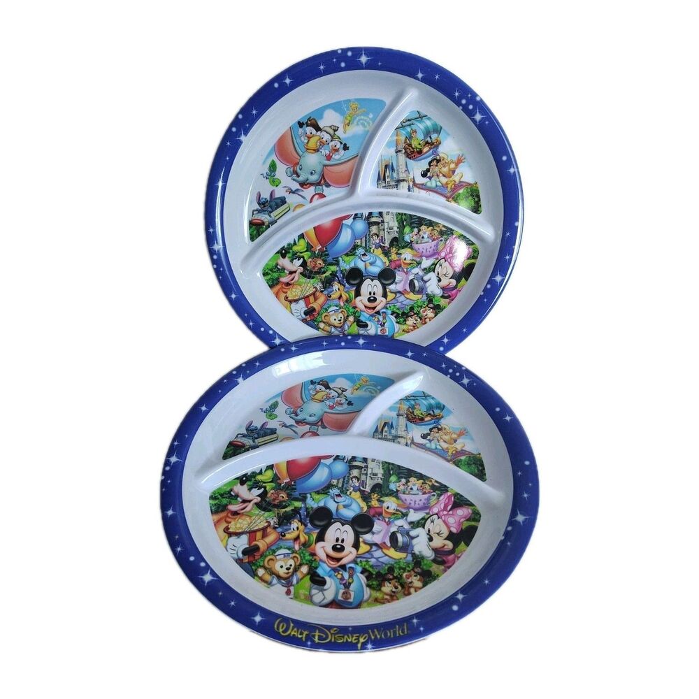 Walt Disney World Parks Souvenir 2 Divided Plates Mickey Dumbo 10"